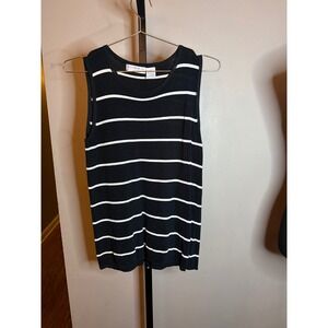 Liz Claiborne Collection Womens Black White Striped Rayon Knit Tank Top Shell M